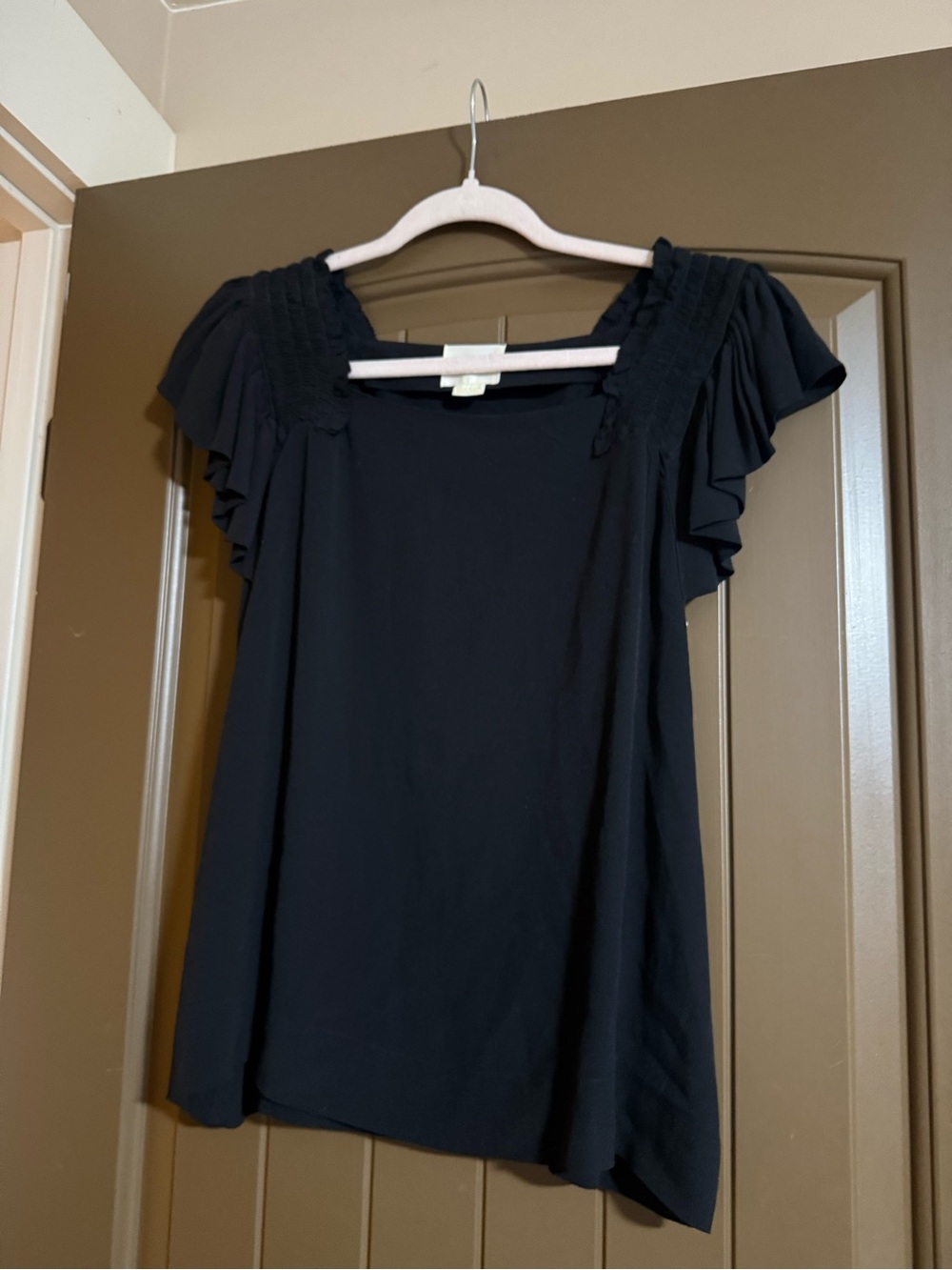 Maeve by Anthropologie Black Flutter Sleeve Blouse Size 8